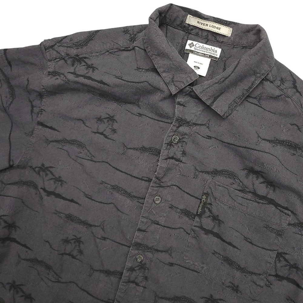 Columbia River Lodge Shirt Mens XL Gray Tropical Short Sleeve Button Up Hawaiian